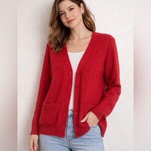 Celitas Women’s Size M Red Alpaca Wool Cardigan Sweater Cozy Soft Knit
